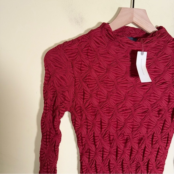 NWT MAEVE ANTHROPOLOGIE Long-Sleeve Scrunch Textured Mini holiday Dress wine XXS - Picture 13 of 15